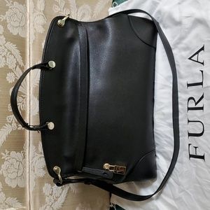 FURLA "Piper" Convertible Satchel, NWT, Black Saffiano Leather